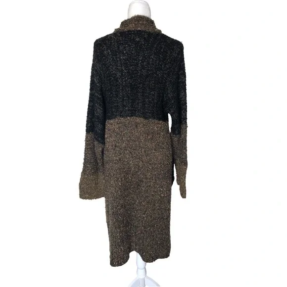 Vtg. Chicos Cardigan Sweater Duster Long Knit Open Front Pockets Brown Black | L - Picture 10 of 16
